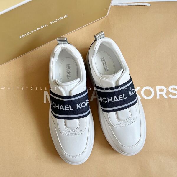 【US6.5/23.5CM】スリッポンスニーカー MICHAEL KORS マイケルコース ホワイト×ネイビー