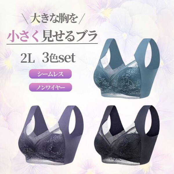 小さく見せるブラ ナイトブラ シームレス ノンワイヤー 着やせ 脇高 響かない レース 胸を小さく見せるブラ 美胸 着痩せ効果 ブラ