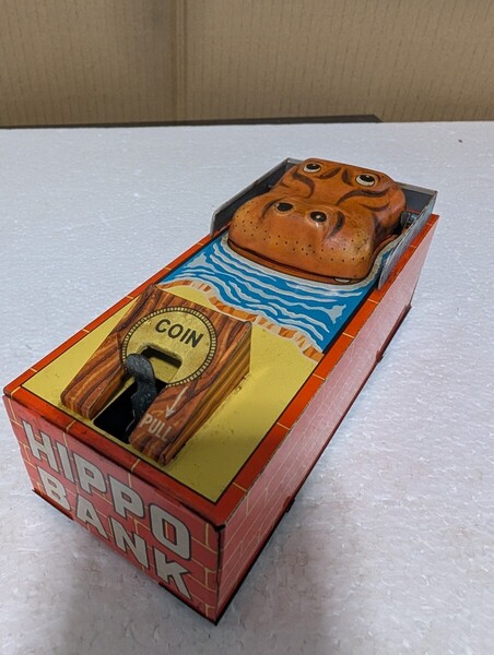 1960年代 昭和当時物 ブリキ玩具 HIPPO BANK カバさん貯金箱 全長16cm ゼンマイ仕様 ブリキ 玩具 米屋toy YONEYA MADE IN JAPAN