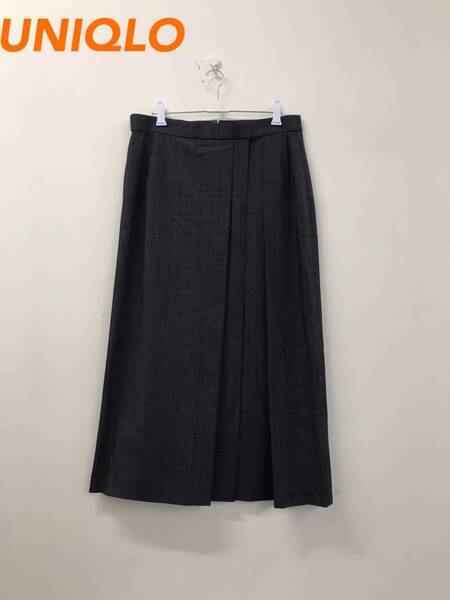 UNIQLO サイドプリーツナロースカート ブラック チェック柄 XLサイズ 【3030546】