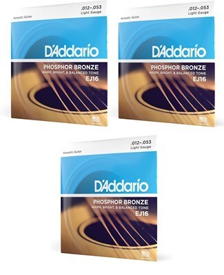 【3個】D'Addario ダダリオ EJ16 アコギ弦 .012-.053