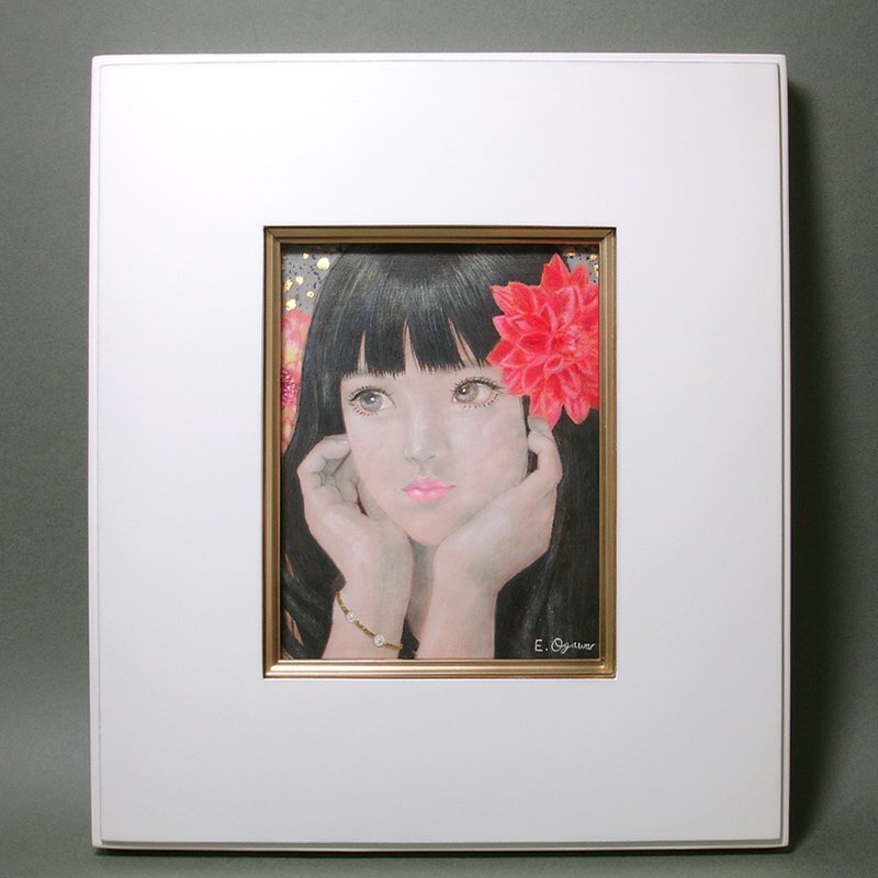 油絵 奈良美智 【 人物 】手描き 肉筆 額付き F4