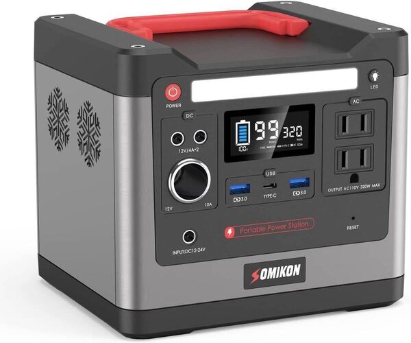 ポータブル電源 大容量 LiFePO4リン酸鉄リチウム電池 93120mAh/298Wh 家庭用蓄電池 320W PSE認証済み 50/60Hz(切替式)