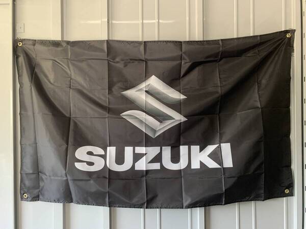 【送料込み】SUZUKI スズキ 特大フラッグ 約90x150cm バナー タペストリー 旗 ガレージ装飾 バイク ホンダ カワサキ