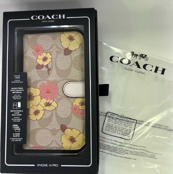 ★新品★ COACH コーチ iPhone14pro フォリオ シグネチャー iPhoneケース 手帳型 キャンバス フローラル 未使用品