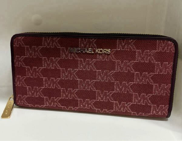 ★新品★ MICHEAL KORS マイケルコース 長財布 本革 レディース シグネチャー ロングジップ ワインレッド ¥49,500→¥15,000