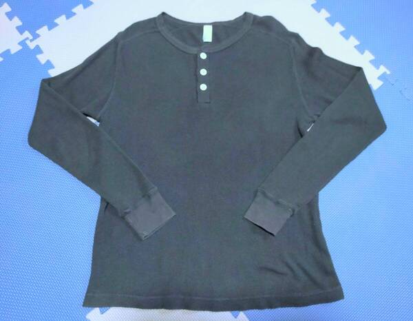 送料無料●人気●C.A.B CLOTHING CO.INC●キャブクロージング●ワッフル●ヘンリーネック●猫目ボタン●M●黒●長袖●サーマルカットソー