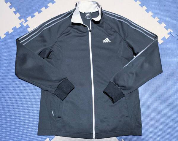 送料無料●良品●adidas●アディダス●CLIMALITE●ジャージ●ジップアップ●スポーツウェア●M●ブラック&シルバー●3本ライン●浜ちゃん