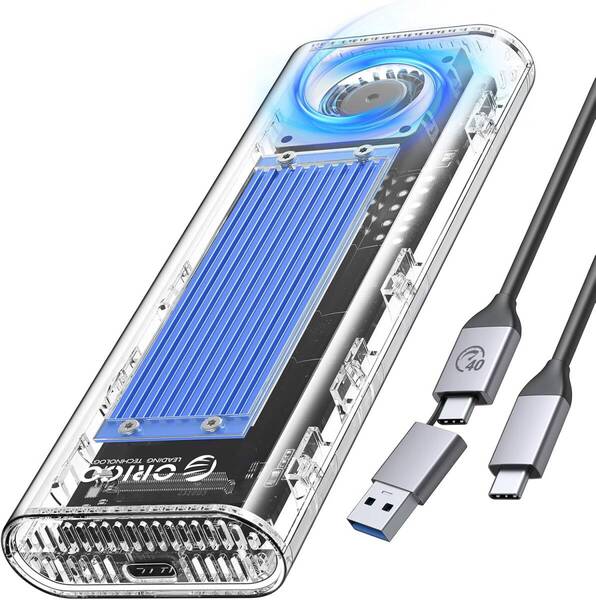 ORICO M.2 SSD 外付けケース 40Gbps 工具不要最新 USB4 NVMe 専用M.2 SSDケース ファン内蔵の透明Thunderbolt 4 SSD