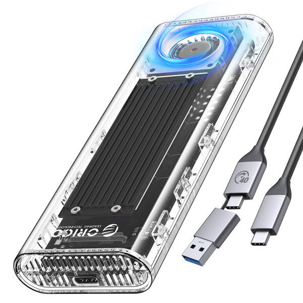 ORICO M.2 SSD 外付けケース 40Gbps 工具不要 USB4 NVMe M.2 SSDケース ファン内蔵の透明Thunderbolt