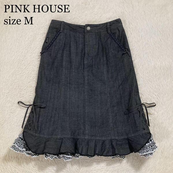 PINK HOUSE ピンクハウス デニムスカート フレア ひざ丈 リボン