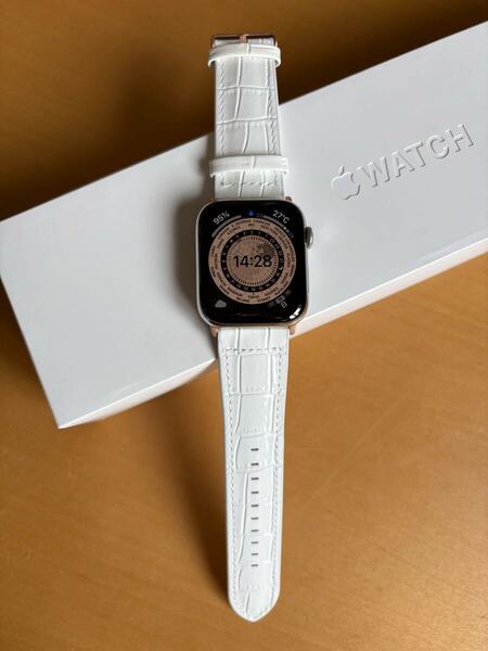 【美品】Apple Watch 4 Cellular 44mm ステンシルバー 純正ホワイトラバーベルト新品未使用