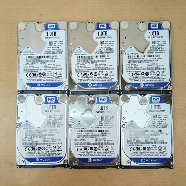 ①【送料無料】 WD 1TB HDD 2.5インチ 9.5mm厚 6個セット CrystalDiskInfo正常判定 中古動作確認済