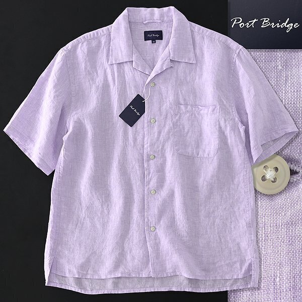 【新品ブランド品】送料無料 ポートブリッジ PORT BRIDGE シャンブレー メンズオープンカラー半袖シャツ L 紫 春夏 開襟 アロハ BPP550-610