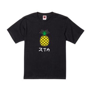 USOT うそT パイン×スイカおもしろTシャツ 半袖Tシャツ かわいい パロディ Tee ゆるい ブラック 黒 S