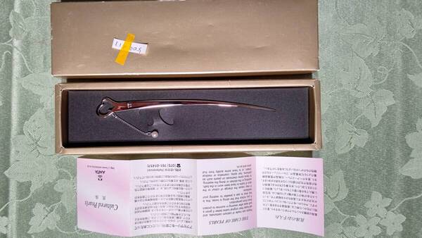 509-11 1932年創業 京都 AMITA 銀製(刻印はAMITAのマークとSILVERの文字)ブックマーク 14cm 持ち手(ハートモチーフ)に真珠 ケース入り