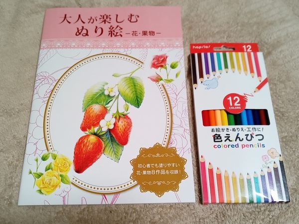 ★送料無料★ 大人のぬりえ【2点セット 大人の塗り絵 花・果物 色鉛筆12色】ぬり絵 塗り絵 フルーツ フラワー 初心者 認知症予防 脳トレ