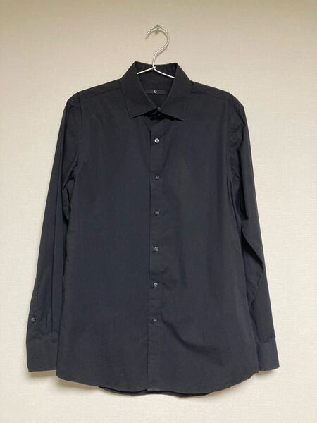 +J UNIQLO × JILSANDER ネイビー 長袖コットン ストレッチブロードシャツ ドレスシャツ Yシャツ Mサイズ ユニクロ ジルサンダー プラスJ