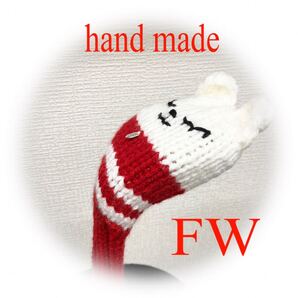 ゴルフニットヘッドカバーFW用ハンドメイド 白クマ&赤