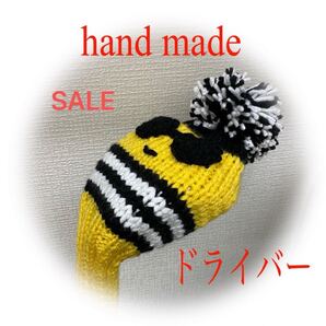 ゴルフニットヘッドカバーハンドメイド ドライバー用 フェイス 黄色