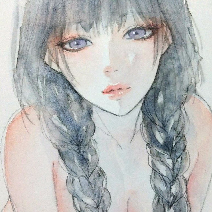 肉筆原画　水彩画　絵画　ドローイング　オリジナル 肉筆原画 絵画 ドローイング 水彩画 セーラー服の泣きぼくろ少女