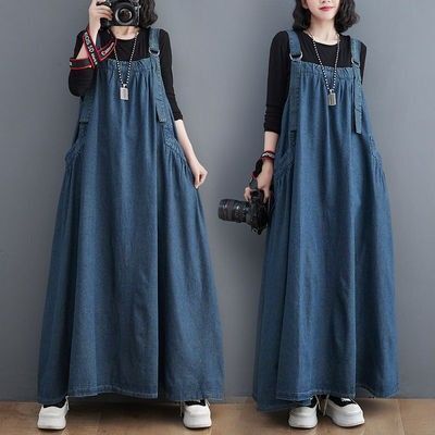 ジャンパースカート2XL サロペットマキシ 大きいサイズ デニム ワンピース ゆったり ロング 春夏秋冬 大きめ Aライン