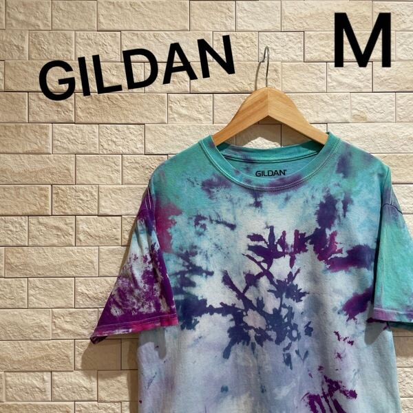 ギルダン GILDAN メンズ半袖Tシャツ タイダイ柄 個性派トップス サイズM 送料無料 即決