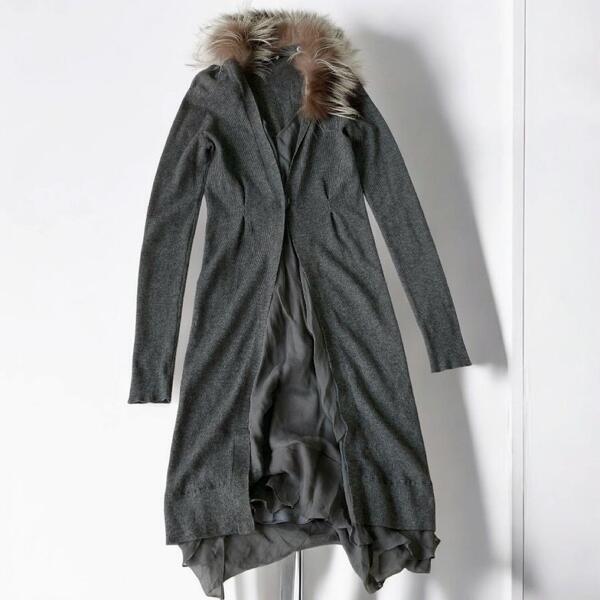 Brunello Cucinelli(ブルネロ クチネリ)高級カシミヤ100% ニット ミディ丈ワンピース/ドレス グレー Sサイズ レディース ワンピース