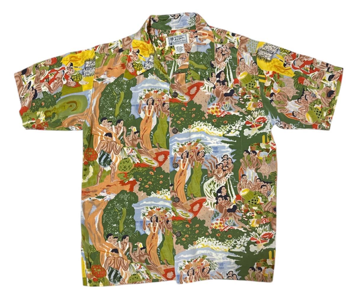 送料無料 ○ AVANTI アバンティ ○ マトソン サベージ メニュー柄 シルク 開襟 オープンカラー アロハ シャツ XS