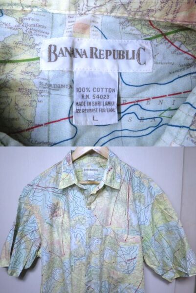Lサイズ 90s BANANA REPUBLIC バナナリパブリック 地図柄 半袖シャツ コットン ビンテージ