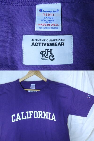 L サイズ RHC ロンハーマン x チャンピオン Champion T1011 ヘビーウェイト Tシャツ パープル Ron Herman CALIFORNIA カリフォルニア