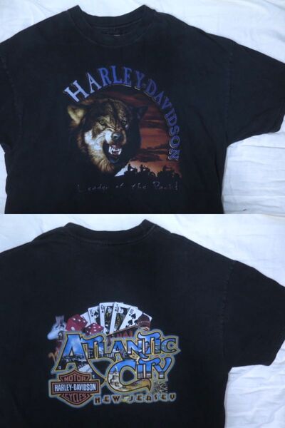 XXL USA製 HARLEY DAVIDSON ウルフ Tシャツ Hanes BEEFY ボディ ダイス トランプ 90s 00s ハーレーダビッドソン