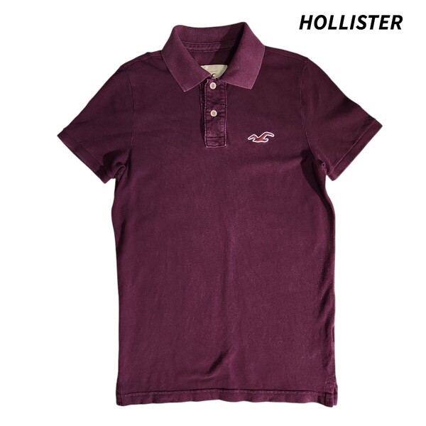 HOLLISTER ロゴ刺繍 ポロシャツ 表記サイズS えんじ色 ワインレッド 半袖 ホリスター 84395