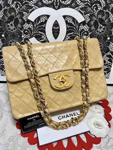 ◆◇ 極美品 シャネル ★ CHANEL デカマトラッセ ヴィンテージ マトラッセ デカマト シール あり ベージュ × ゴールド 996 ◇◆