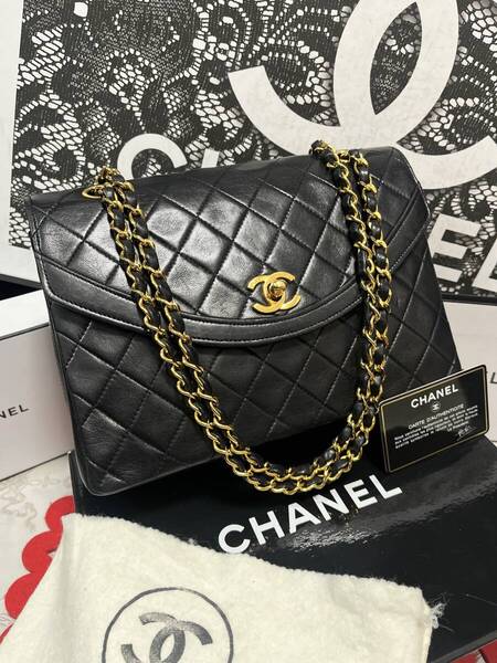 ◆◇ 極上美品 シャネル ★ CHANEL シングルフラップ ラウンド フラップ ヴィンテージ ショルダー ブラック × ゴールド 008 ◇◆
