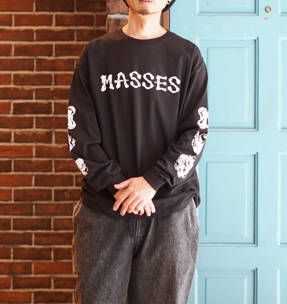 ほぼ未使用 24SS 日本製 MASSES マシス T -SHIRT L/S BONE LOGO 骨 ロンT 長袖Tシャツ 黒 ロンT L 鶴岡正吾 前原完治 元テンダーロイン