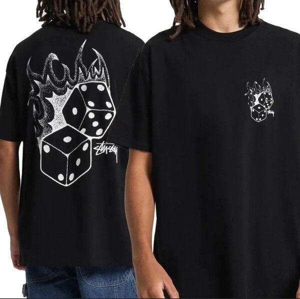 オーストラリア限定 ステューシー STUSSY フレイム Fire Dice ファイヤーダイス Tシャツ 両面プリント 半袖 カットソー 2XL ビッグサイズ