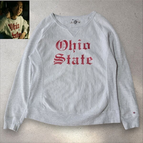 菅田将暉着 2010中期 チャンピオン Champion オハイオ OHIO STATE リバースウィーブ ラグランスウェット メンズL 前Vガゼット トレーナー