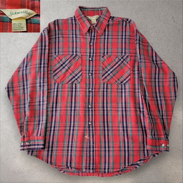 好配色 USA製 美品 80S ビッグマック BIG MAC セントジョンズベイ ST. JOHN'S BAY ネルシャツ XL ヘビネル ヘビーウェイトフランネルシャツ