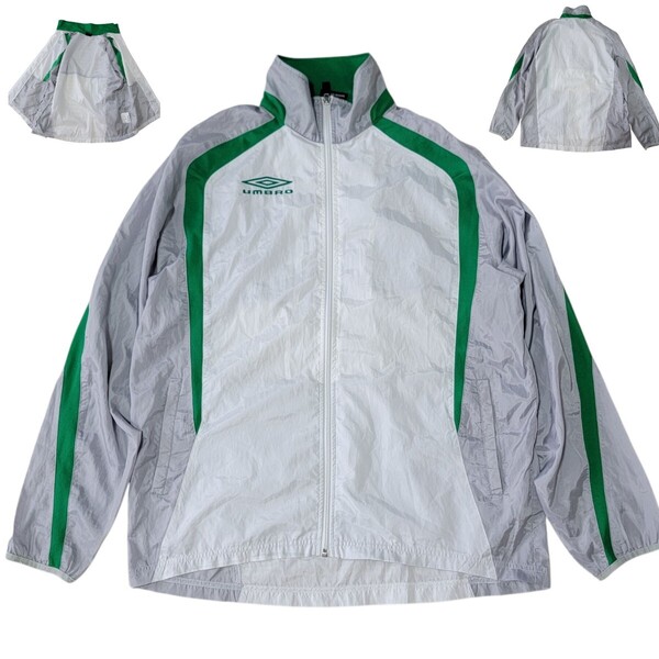 良配色 デサント製 00S【 梅雨~夏向けモデル 】アンブロ Umbro ナイロンジャケット L ナイロントラックジャケット 緑 白 グレー