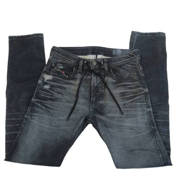 DIESEL ディーゼルTHOMMER-CB-NE トマー W28(75cm) ジョグジーンズ スリムスキニー 細身 ダメージ加工 ストレッチデニム ダークグレー系