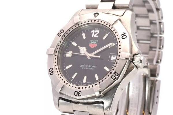 稼動品 新品電池 TAG HEUER タグホイヤー 2000 WK1110-0 プロフェッショナル クオーツ デイト ブラック文字盤 メンズ腕時計 スイス製