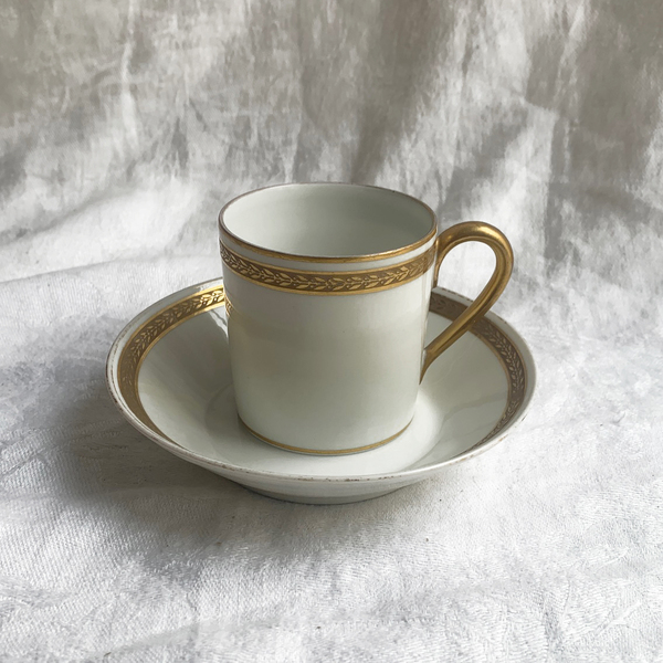 フランス 1900s 白磁 GDA Limoges リモージュ カップ & ソーサー 金彩 紅茶 ティー コーヒー 珈琲 磁器 陶器 パリ窯 器 アンティーク 2