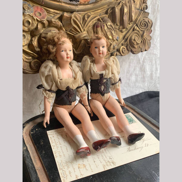 フランス 50s 少女 2体 ドール プラスティック ミニョネット ビスク ハウス おもちゃ ぬいぐるみ オブジェ ヴィンテージ アンティーク