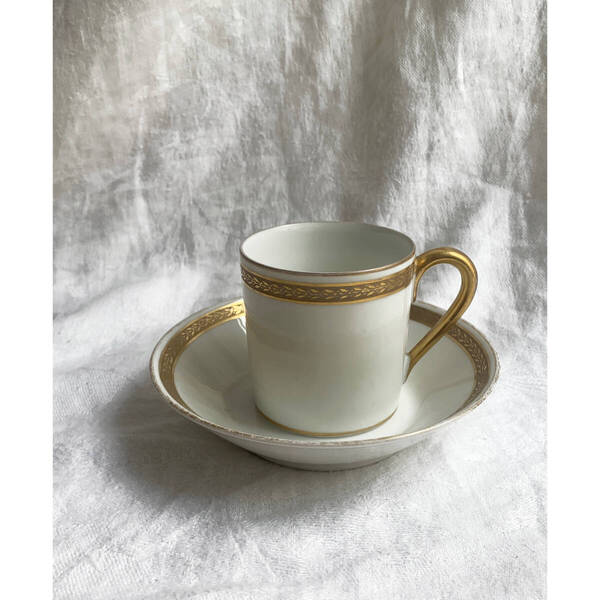 フランス 1900s 白磁 GDA Limoges リモージュ カップ & ソーサー 金彩 紅茶 ティー コーヒー 珈琲 磁器 陶器 パリ窯 器 アンティーク 1