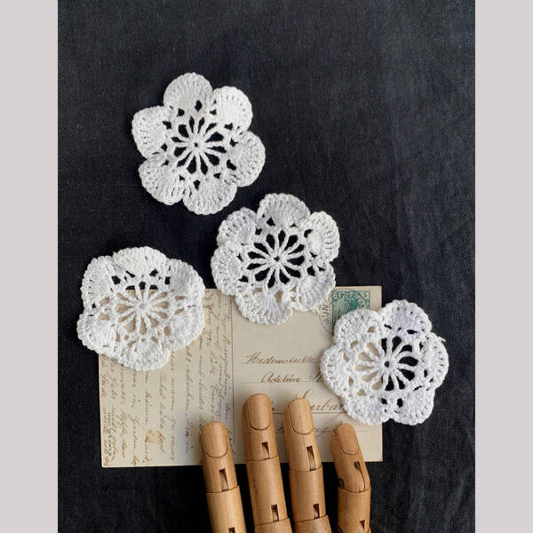 フランス 1940s 4枚 ラウンドドイリー センターピース レース クロッシェ ニードル シャツ 針子 手藝 刺繍 ヴィンテージ アンティーク