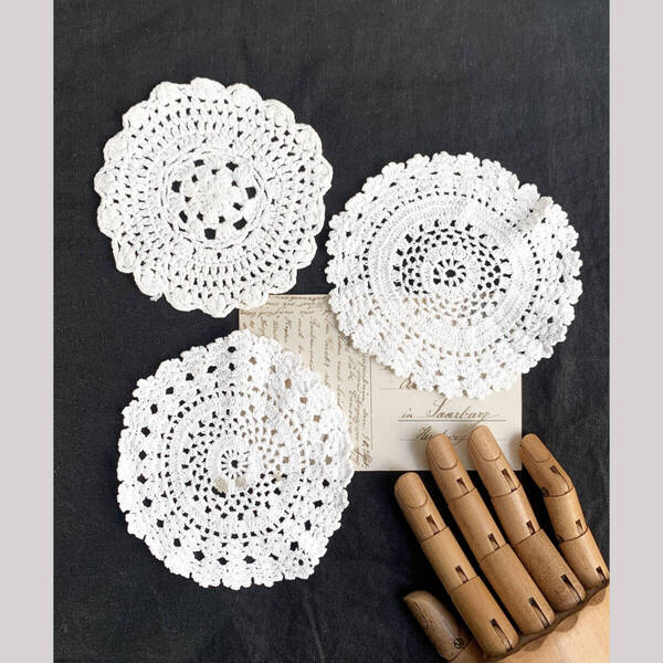 フランス 1940-70s 3枚 ラウンド ドイリー センターピース レース クロッシェ ニードル 手藝 刺繍 ヴィンテージ アンティーク