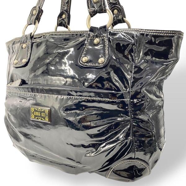 ANNA SUI アナスイ トートバッグ ショルダーバッグ エナメル 黒 ブラック