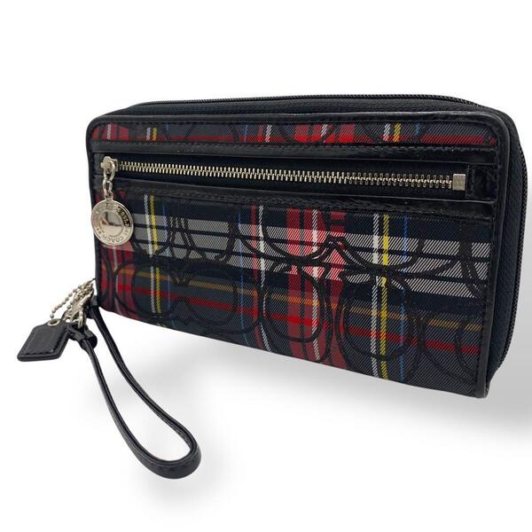 美品 COACH コーチ 長財布 マルチカラー タータンチェック シグネチャー
