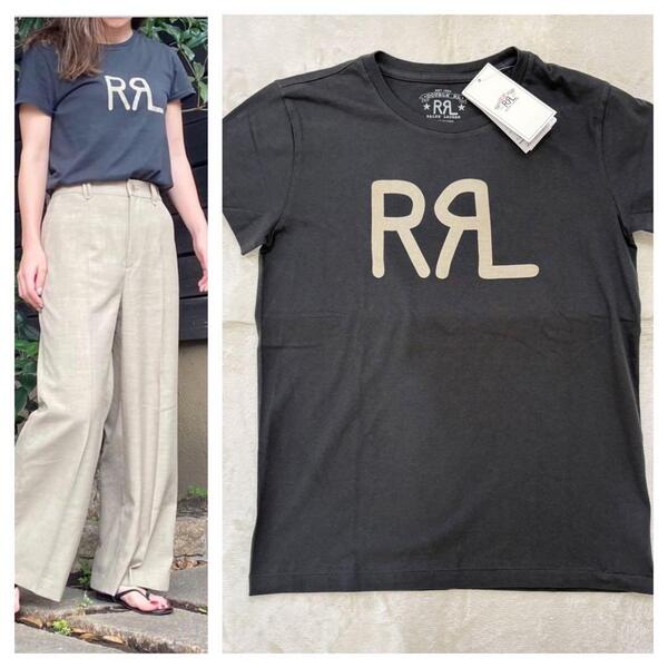新品タグ付 RRL ダブルアールエルラルフローレン ロゴ ジャージーTシャツ 濃グレー 黒 ブラック 正規品 レディース S 春夏秋 綿 コットン